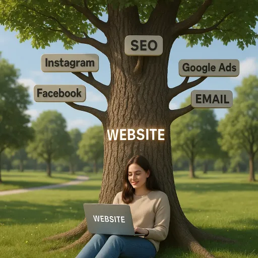 de boom met woord "website" erop.